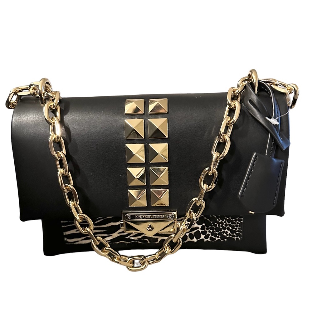 Michael Kors Black and Gold Calf Hair Crossbody Bag
